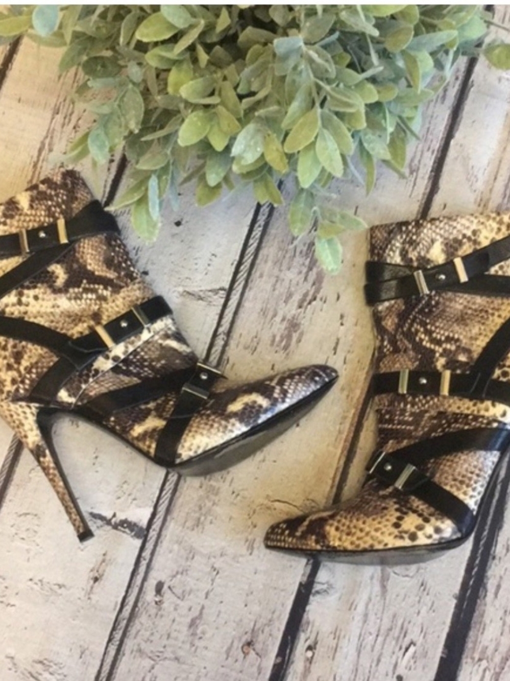 Guess Snake-Print High Heel Ankle Boots - Brown and Black